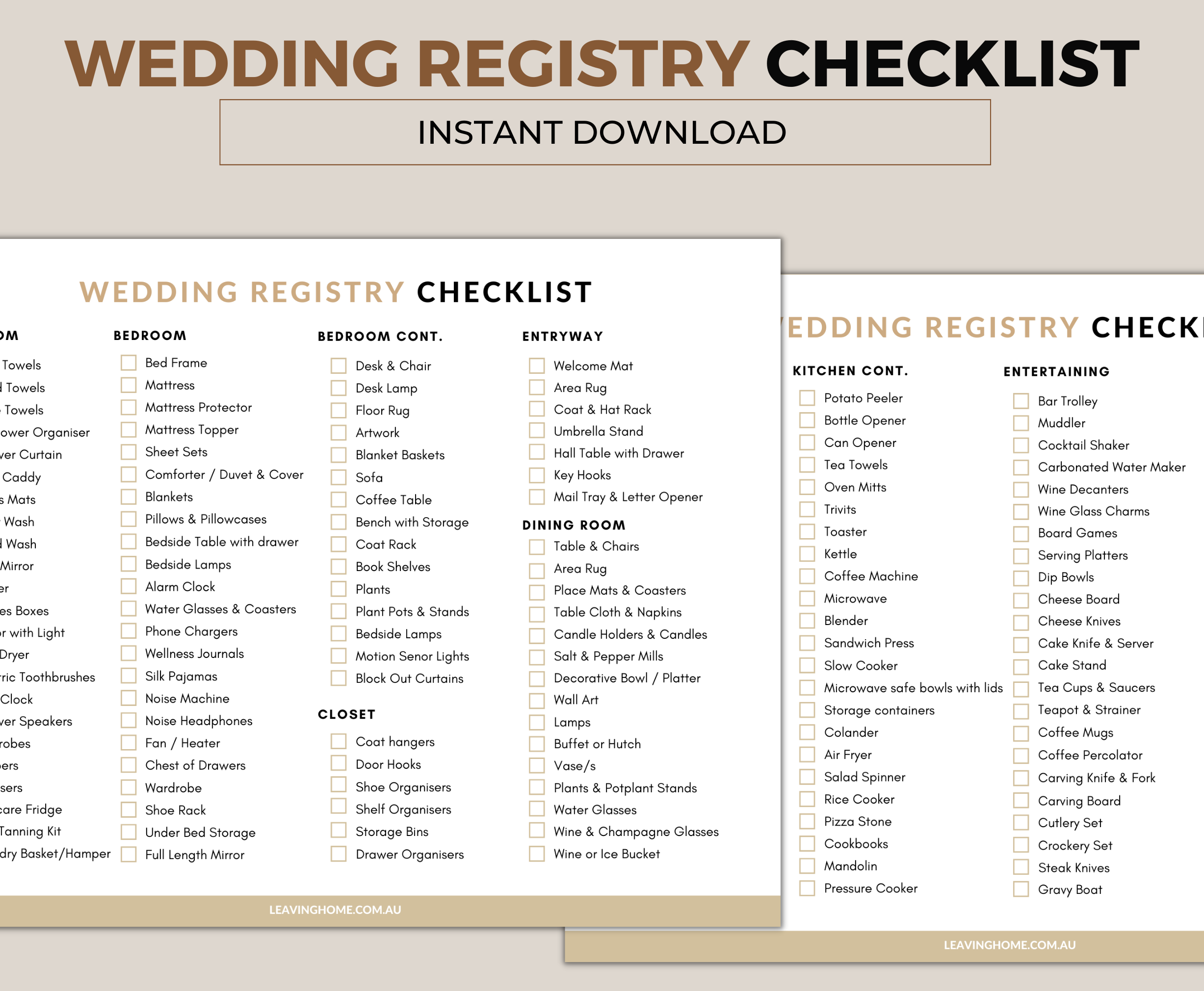 Wedding Registry Checklist - LEAVING HOME